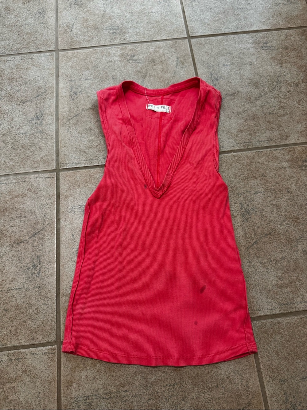 We The Free Ribbed Deep V-Neck Tank Top - Coral Pink
